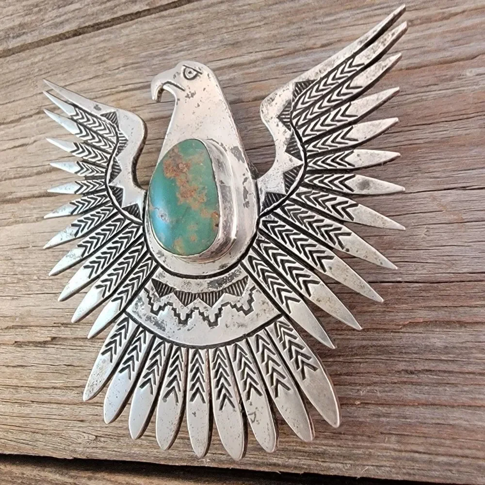 Vintage Navajo Large Eagle Thunderbird Royston Turquoise Bolo Tie